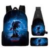 Backpack, Primary School Student Animation Schoolbag, Cartoon Backpack, Satchel, Pencil Bag, Three-Piece Set.