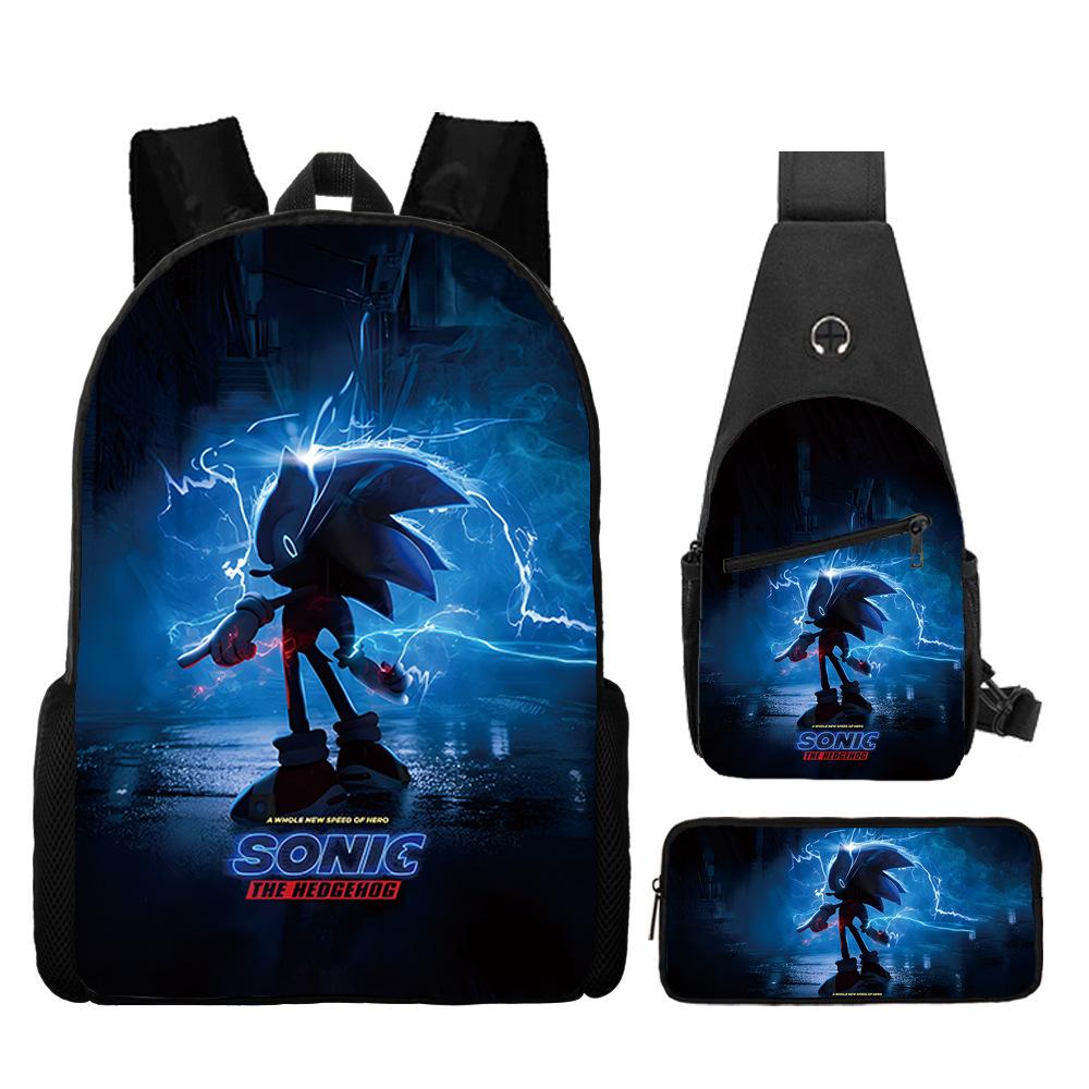 Backpack, Primary School Student Animation Schoolbag, Cartoon Backpack, Satchel, Pencil Bag, Three-Piece Set.