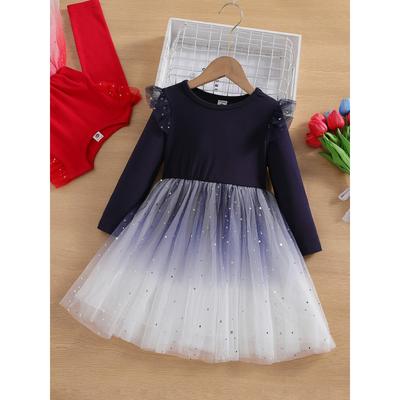 Herbst Neues Mädchenkleid Stilvolles Sternenhimmel-Netz-Ballonkleid Kleines Mädchen Stilvolles Prinzessinnenkleid Robe