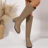 Stivali invernali da donna alti fino al ginocchio in morbida pelle accogliente con tacco spesso Scarpe Stivaletti lunghi slim vintage da donna