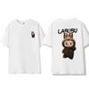 Labubu T-shirt Couple Wear Round Neck Pure  Cartoon Cute Print Plus Size Same Style for Men and Women