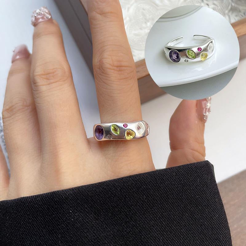 Xiaomi 925 Sterling Silver Rings For Women Geometric Fine Jewelry Finger Adjustable Simple Colorful Stone Ring For Party Birthday Gift