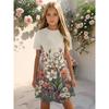 Girls' Flower Printed Short Sleeved Dress, Summer Fashionable T-shirt Skirt, Suitable for Daily Wear