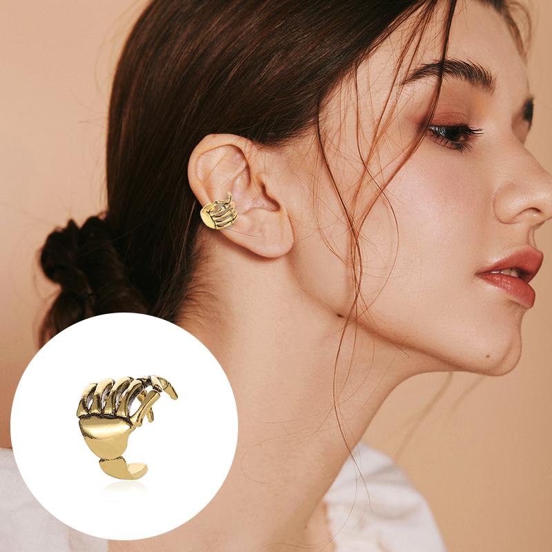 Halloween No Piercing Required Rock Hand Bone Design Jewelry Earrings Halloween Wear Eardrop Party Wear Gold/Silver