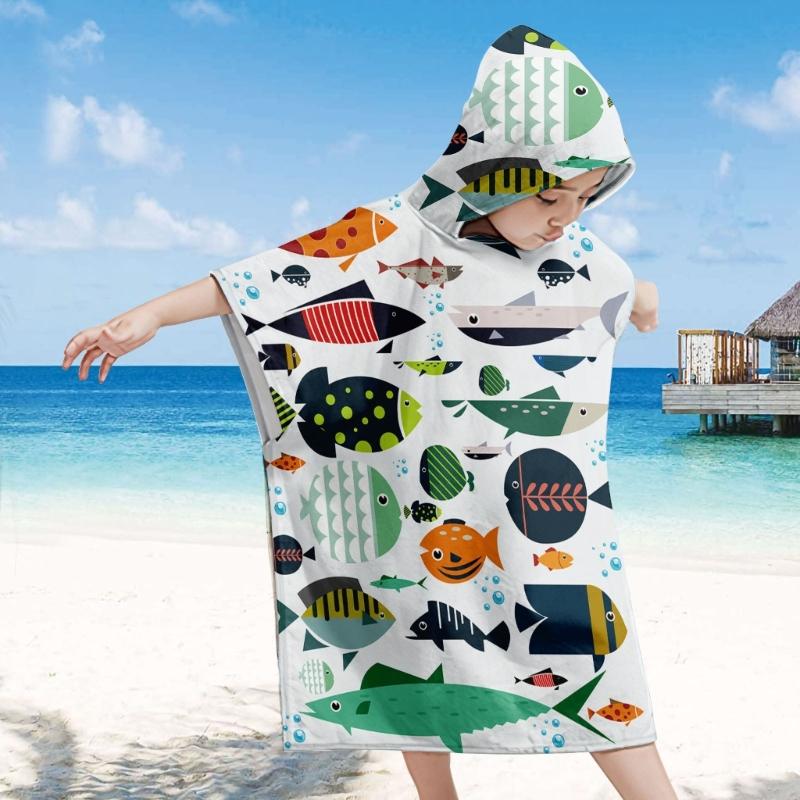 Foldable Children Beach Towel Hooded Wrap Cloth Comfortable Kids Cape Beach Bath Robe Comfortable Cloak Bath Towel