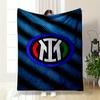 Blue Black Stripes with Football Logo Patterned Flannel Blanket Perfect for the Bedroom Living Room, Sofa, or a Little Nap