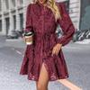 Damen A-Linien-Kleid, elegantes Midi-Spitzenkleid für Damen mit langen Ärmeln, schmale Taille, für Herbst-Frühlingspartys und Verabredungen, Rundhalsausschnitt, Midi
