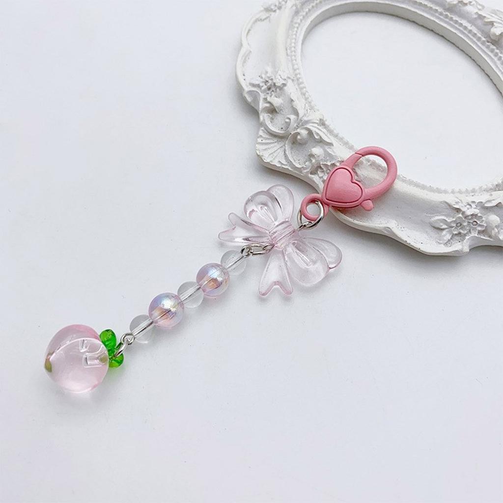 Pendentif Cœur Nœud Papillon Dragonne de Téléphone Chaîne de Téléphone Amovible Lanière de Téléphone Perles Porte-clés Faits Main pour Portefeuille Sac