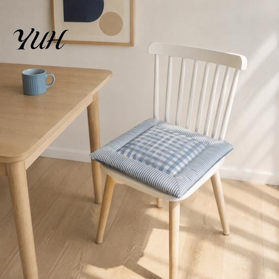 Durable Chair Cushion for Wood Chairs Square Plaid Pad with Ties, Cotton Linen Breathable Seat Cushion, Buffalo Spring Autumn Check Dining Home Office