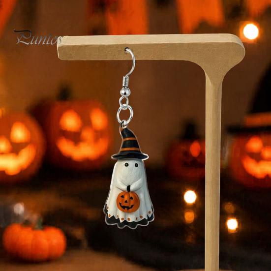 Lightweight Acrylic Earrings Cute Ghost Earrings, with Pumpkin Wizard Hat Decor, Holiday Themed Jewelry Halloween Drop Pendant Party