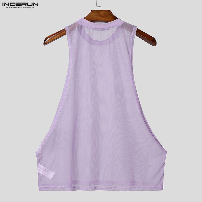 INCERUN Men Summer Sleeveless Big Cuff Mesh Sheer See Through Loose Beach Tank Tops