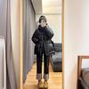 Black gold down jacket women's short annual new white duck down, thin waist black winter coat