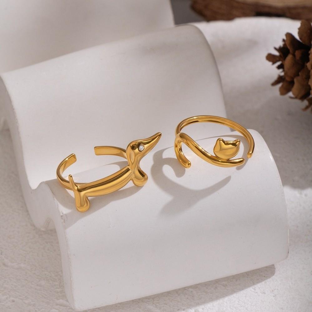 Cat Opening Ring Cartoon Women Jewelry Minimalist Dog Ring  Ladies