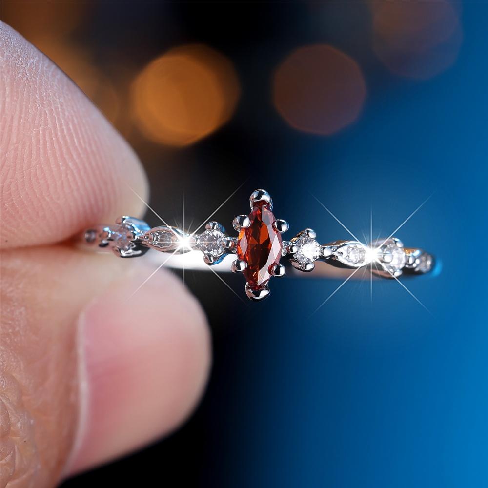

Cute Female Small White Red Zircon Stone Ring Silver Color Cross Engagement Charm Wedding Jewelry For Women 10