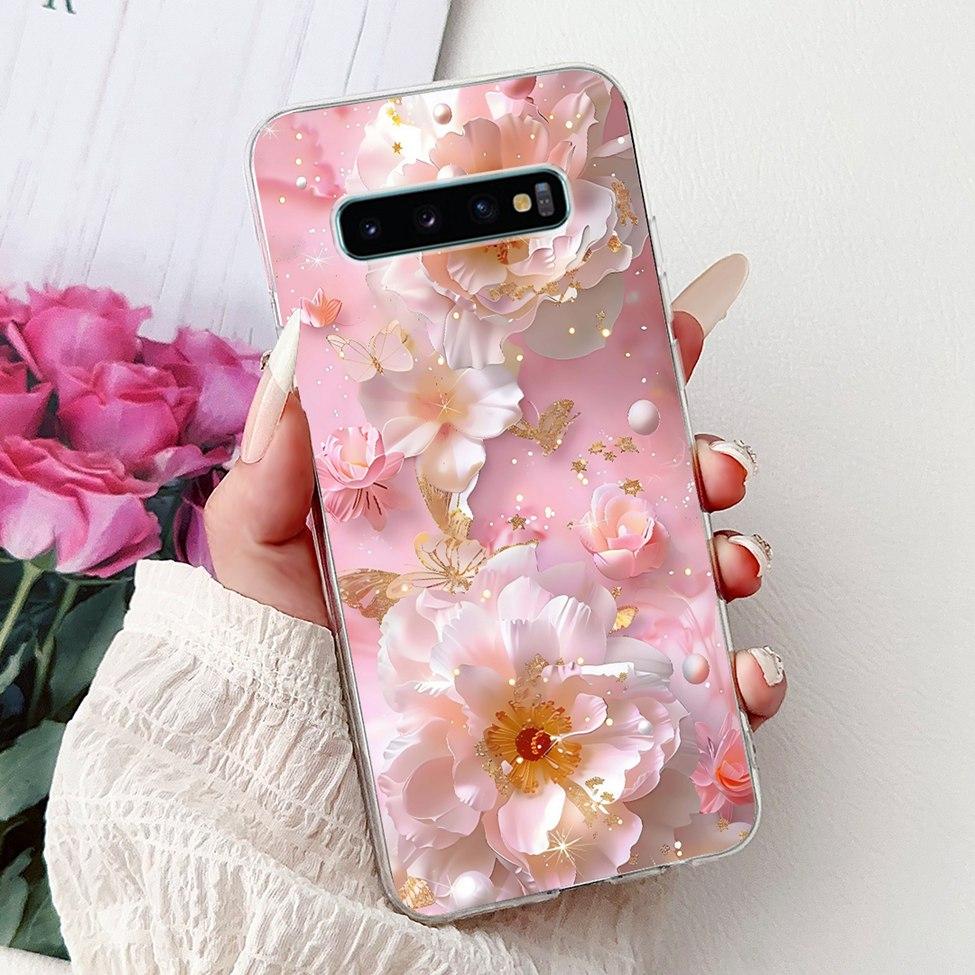 For Samsung S10 Plus Case SM-G975F Cute Kawaii Fashion Flowers Luxury Cool Painted Soft Cover For Samsung Galaxy S10+ Phone Case