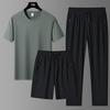 Completo estivo da uomo in seta ghiaccio a tre pezzi: T-shirt Girocollo, Pantaloncini e Pantaloni Lunghi Tuta Sportiva Casual