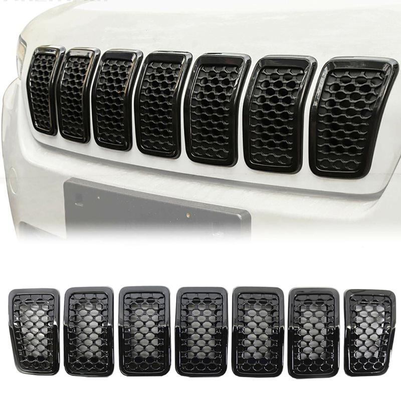 7 Pièces Grille Avant en Maille ABS Couvercle de Calandre Garniture 6AZ88DX8AB pour Jeep Cherokee