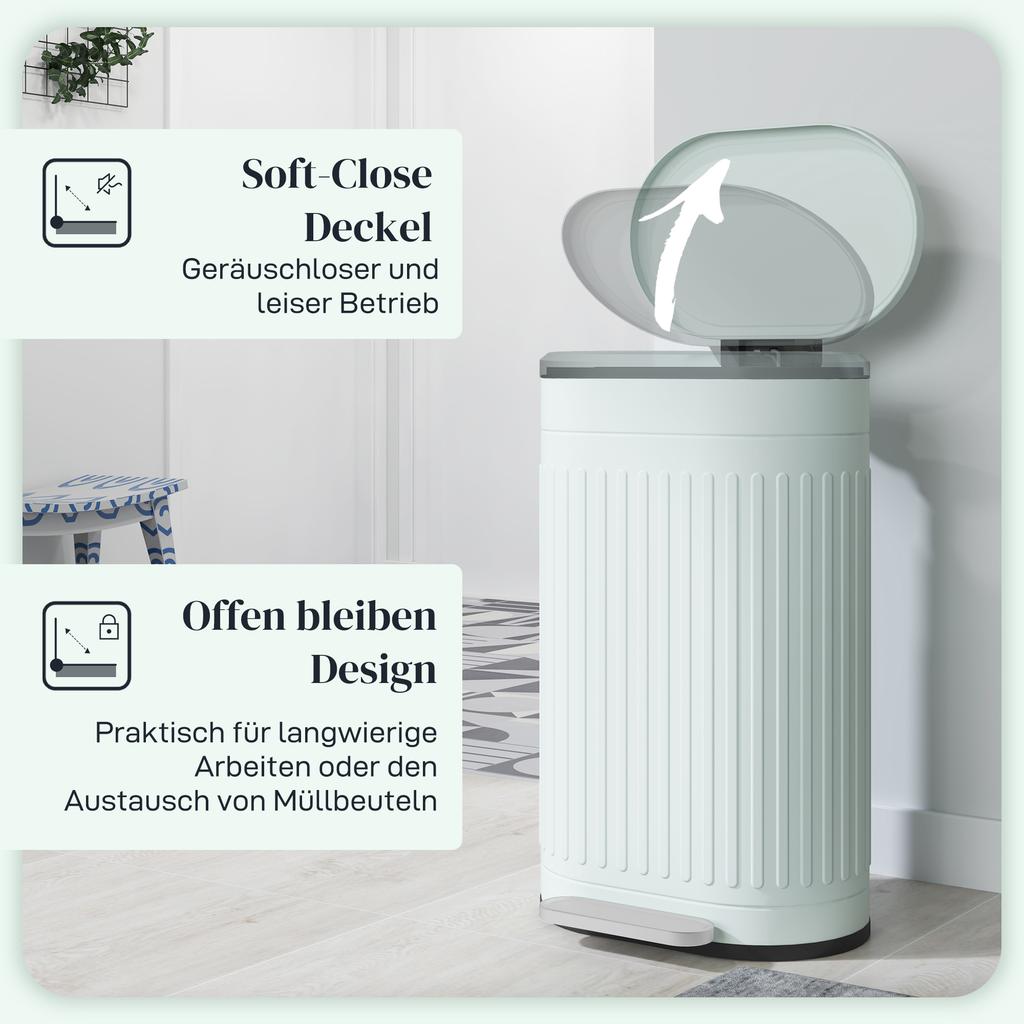 Μεταλλικός Κάδος Κουζίνας 30L, με Καπάκι Soft-Close - Απαλό Πράσινο