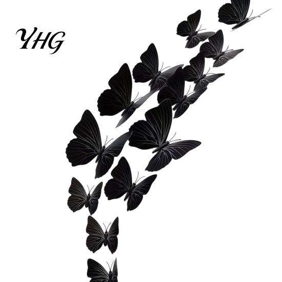 Halloween Theme Wall Accents 12Pcs 3D Black Butterfly Stickers, Removable PVC Decals for DIY Stickers Home Decor Party Decor, Self Adhesive