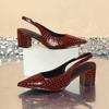New Plus-size European and American Style Pointed Toe Stiletto High-heeled Sandals for Women with Crocodile Pattern and Back Strap.