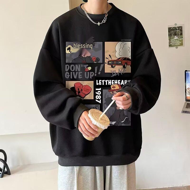 

Trendy Spring Autumn Boys Thick Round Neck Hip Hop Style Loose Hoodie S чорний