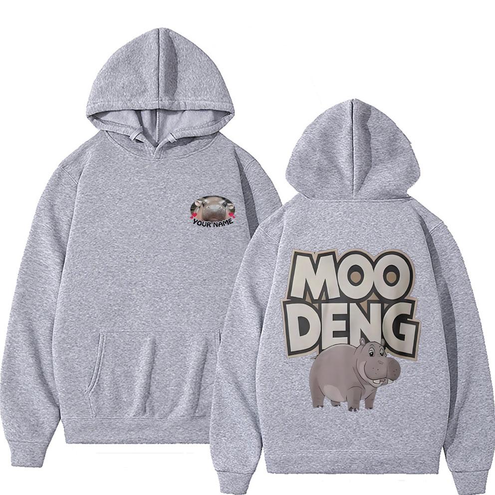 Ihr Name Moo Deng Lustiges Meme Hoodie Baby Nilpferd Herren Damen Mode Lässiges Kapuzensweatshirt Herren Fleece Baumwolle Übergroße Hoodies
