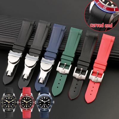 Gebogenes Ende Naturkautschuk Uhrenarmband Herren 22mm für Tudor Black Bay 1958 41mm GMT Pelagos Dornschließe Silikon Uhrenarmband