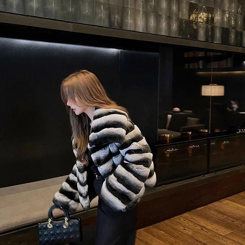Iarnă Chinchilla nouă la modă doamnă fiică vânt blană imitație iepure Rex rever haină de blană pentru femei scurtă îngroșată
