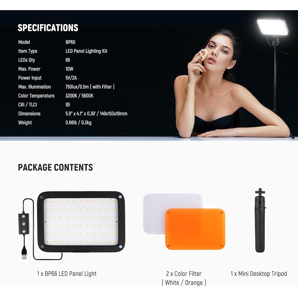 Neewer Luz de Vídeo LED BASICS, Luz para Fotografia, Temperatura de Cor Dupla, Dimerizável (3200K-5600K), Alto Índice de Reprodução de Cor (IRC 95), Compacto e Leve