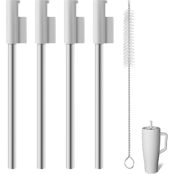 Replacement Straws Compatible With Brümate Era 40 Oz Tumbler, Include 4pcs Tumbler Straw Cover Cap and 4pcs Reble Straw with 1 Cleaning