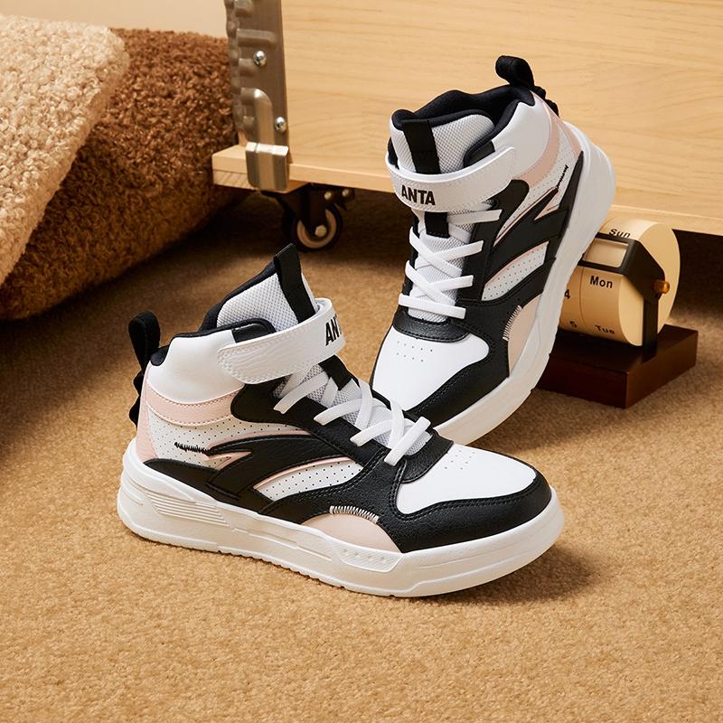 Anta Kids Comfortable Versatile Non-Slip Wear-Resistant High-Top Sneakers Kids Sneakers White Black Pink A22438002-3