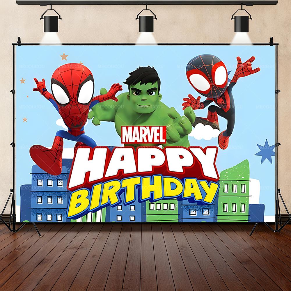 Cartoon Marvel superhero background customizable children's birthday party decoration surprisegift arrangement props room poster