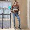 Women's Fashion Round Neck Sweater Lazy Loose Classic Striped Long Sleeves