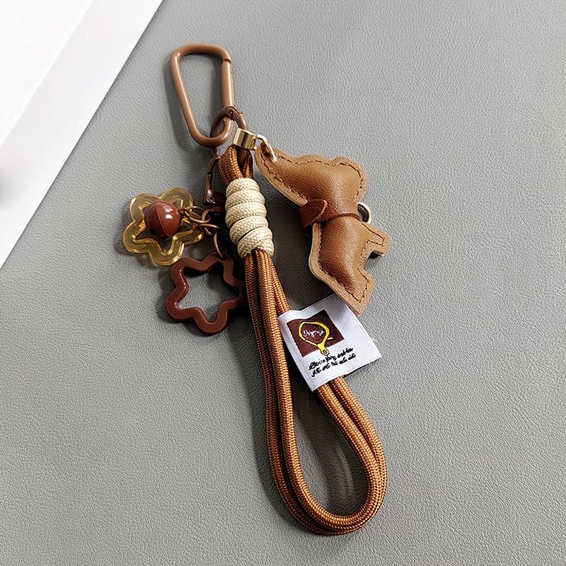 Yogodlns Cute Dog Faux Leather Bag Charm Keychain Bulldog Pet Accessory for Women Bags & Keys Woven Rope Charm Pendant