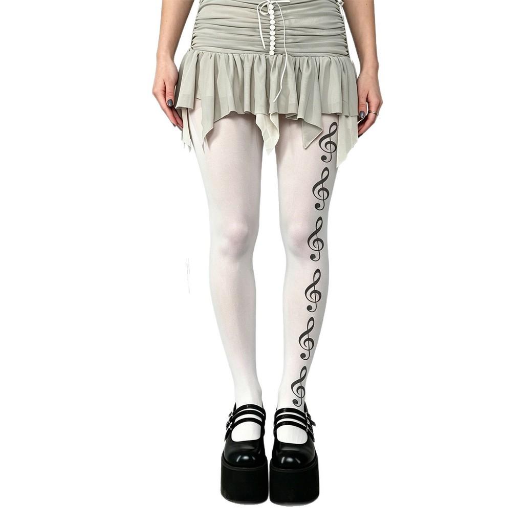 Y2k Girl Music Note Leggings With Stretchy Nylon Fabric For Street Style And Teen Fashion