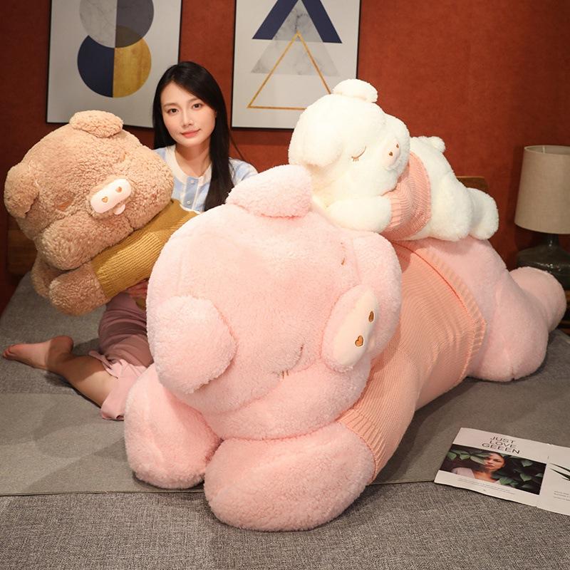 Large Sweater Lying Down Pig Doll Plush Toy Pig Doll Girl Bed Sleeping Throw Pillow Soothing Doll