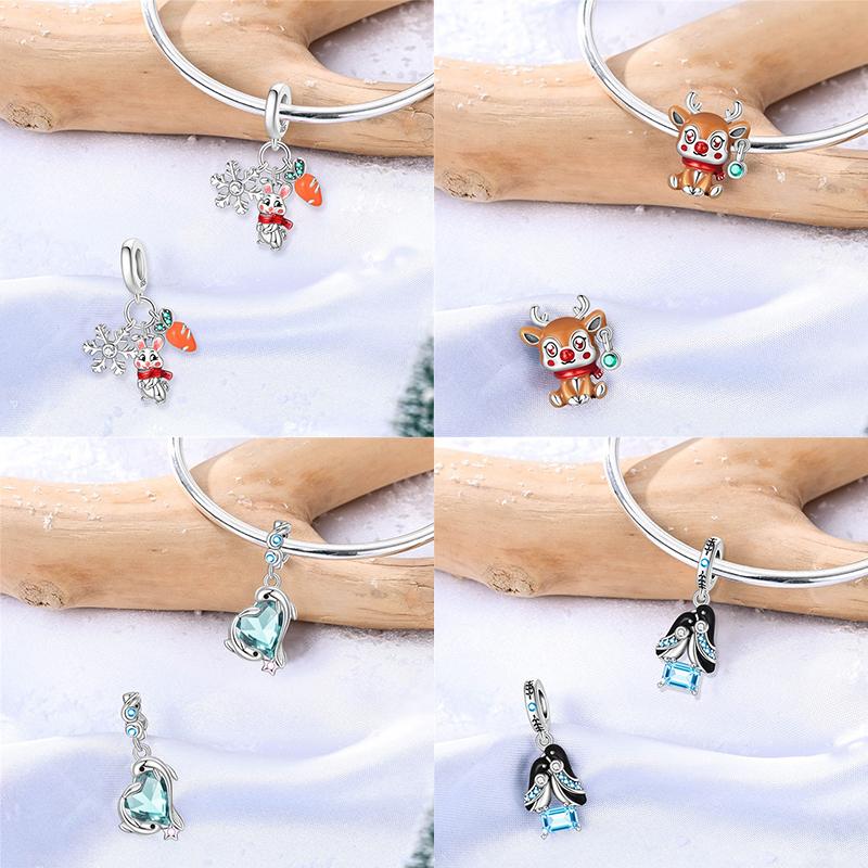 Winter Charms Copper Elk Bear Santa Claus Charms Beads Fit Original Bracelets For Women Diy Festival Jewelry Gifts