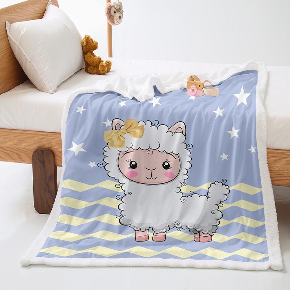 Personalized lamb 2D digital printing thickened lamb wool crystal fleece blanket blanket one piece