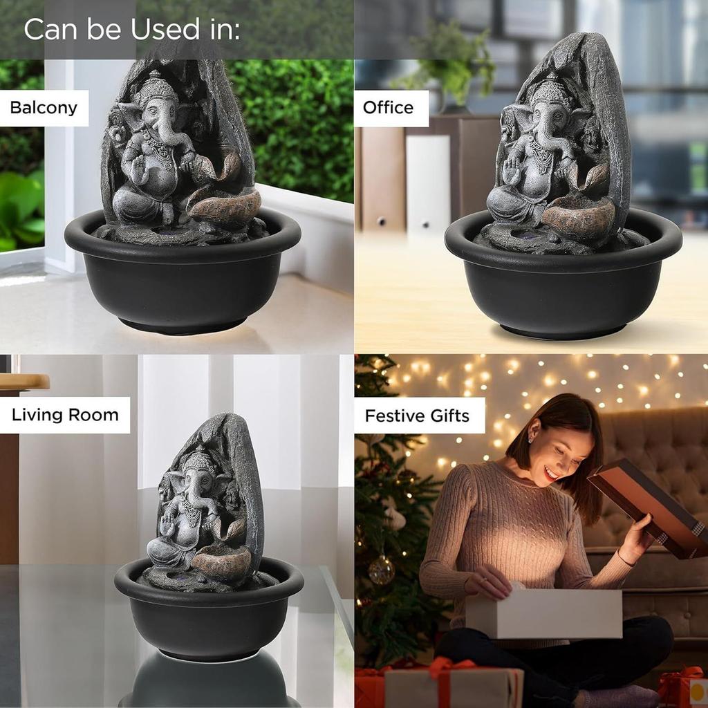 Buddha Idol Water Fountain for Home Decor (19cm) LED Lights | Waterfall Fountains for Living Room, Garden, Office, Reception,Tabletop