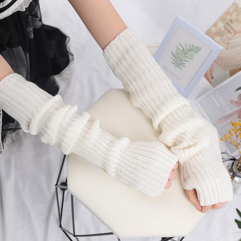 Damen Lange Fingerlose Handschuhe Weicher Damenhandschuh Lolita Kawaii Fäustling Winterwärmer Gestrickte Armmanschette Mädchen Punk Gothic Handschuhe