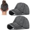 2 Packs Womens Ponytail Criss Cross Hat Baseball Cap Distressed Ponytail Hat High Messy Bun Trucker Ponycap