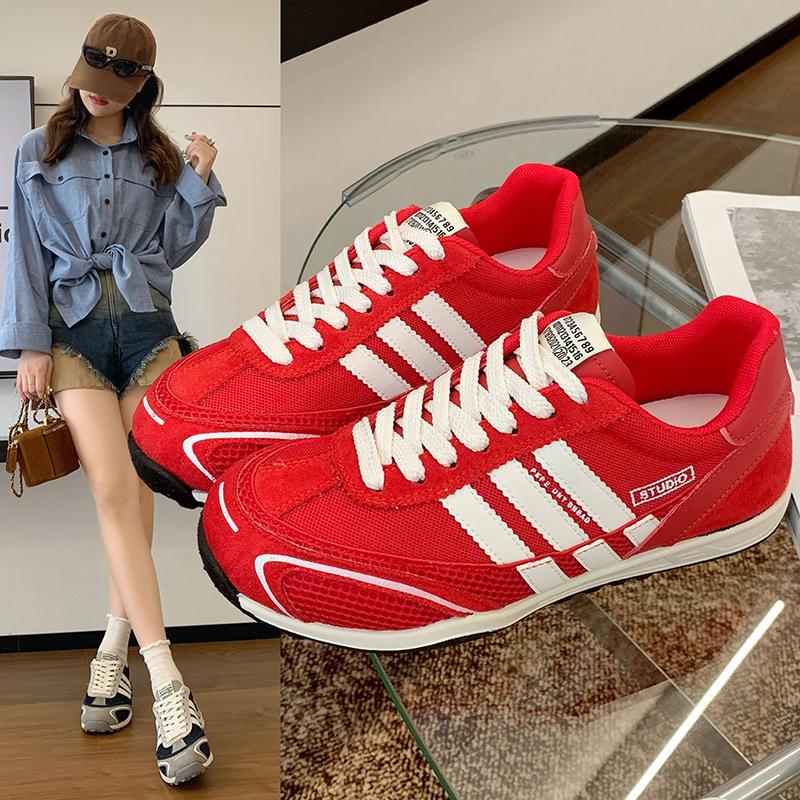 European genuine leather 2025 summer new color matching fashion versatile women's mesh racing German training shoes casual sports shoes