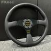 JDM 14-inch 350MM Racing Modified Leather Steering Wheel, Flat Drift Sports Game Steering Wheel PCD70MM