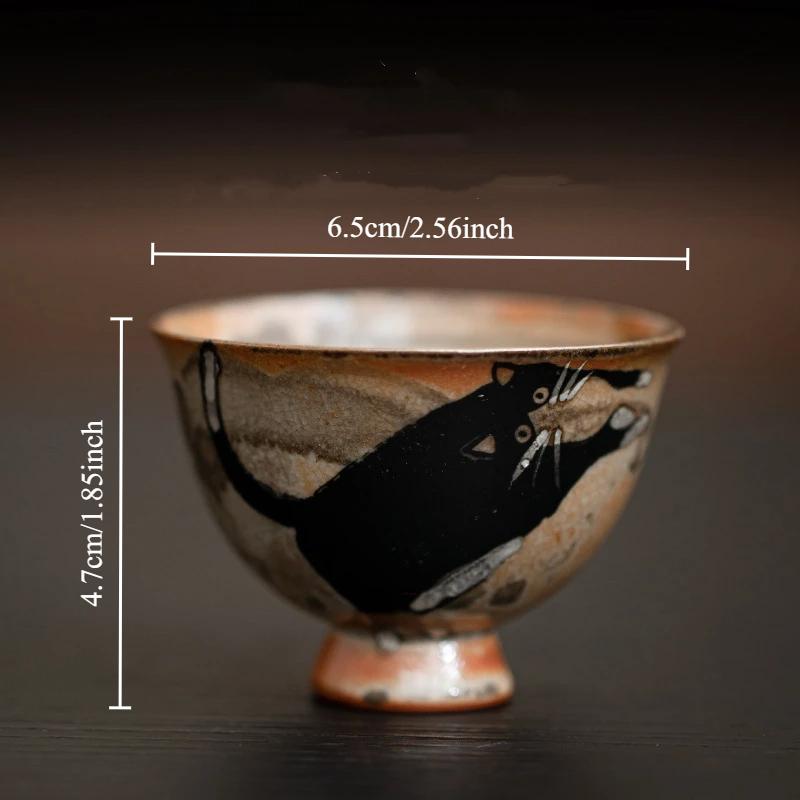 Handmade Japanese Vintage Ceramic Kiln Change Wild Cat Tea Cup Small Kung Fu Master Single Cup For Tea Ceremony Daily Use Lovers