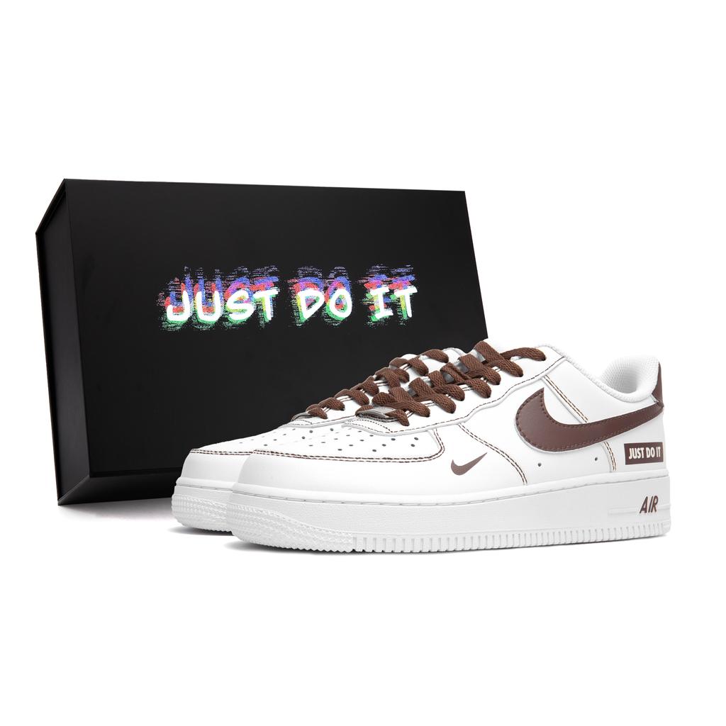Nike Air Force 1 Slip Resistant Abrasion Resistant Low Top Skateboard Shoes Men's White Brown 315122-111(Team18-)