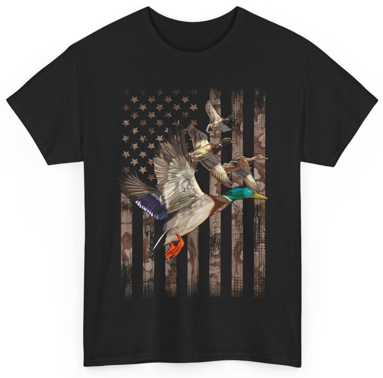 Duck Hunter American Flag Waterfowl Hunting Camouflage T-shirt XXL