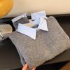Women's Gray Color Block Layered Collar Sweater - Autumn Knit Top