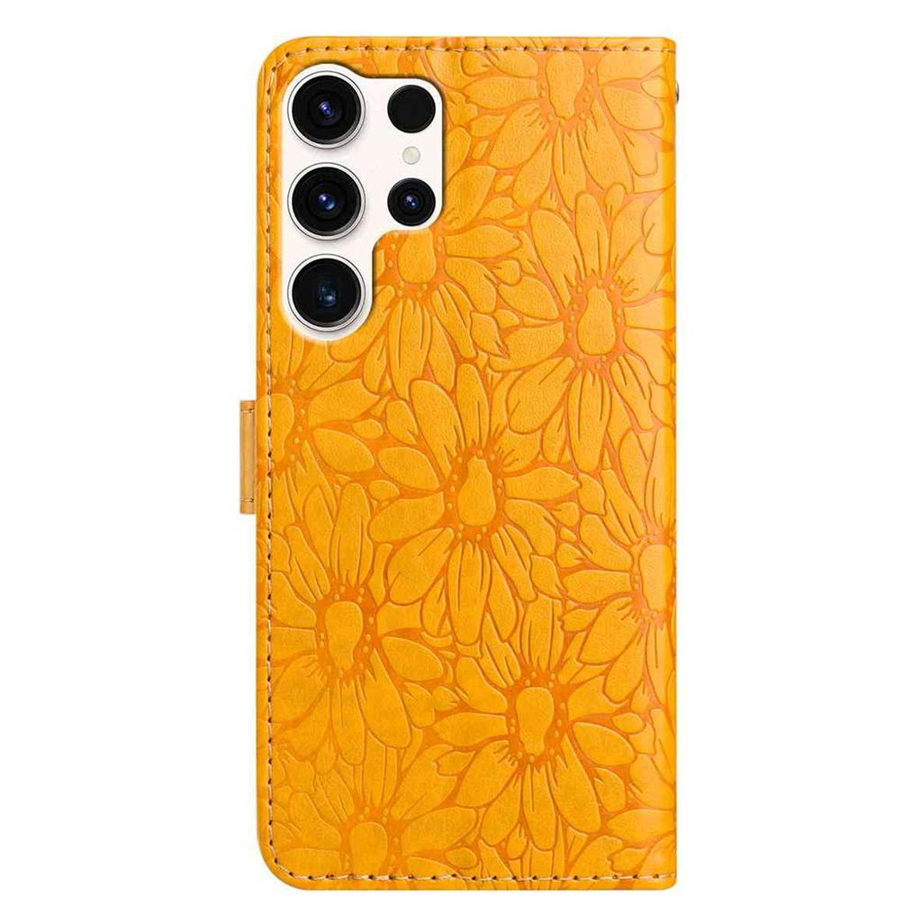 For Samsung Galaxy S24 Ultra Leather Case Daisy Imprint Wallet Stand Phone Protective Cover