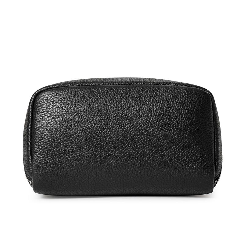 Top Grain Cow Leather Makeup Bag, 2 Sizes Litchi Grain Double Zipper Portable Handheld Travel Toiletry Bag Large Capacity Skincare Storage Organizer