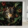 Moody Wolf Jungle Shower Curtain Tropical Floral Wildlife Print Bathroom Decor Curtain Waterproof Curtain 180x180cm